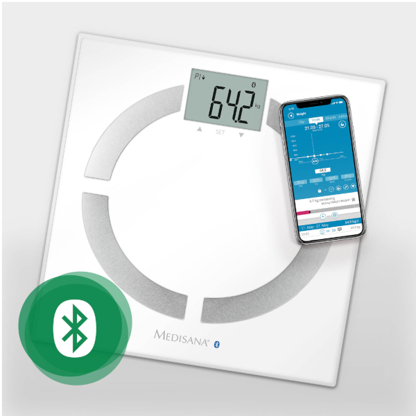Medisana BS 444 Connect Smart Ζυγαριά 180kg με Λιπομετρητή & Bluetooth Λευκή