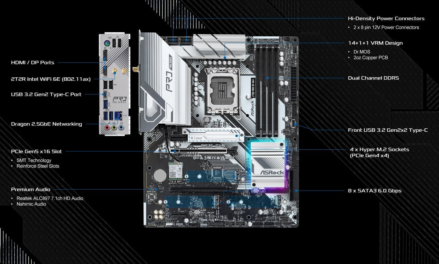 ASRock Z790 Pro RS Motherboard ATX με Intel 1700 Socket 90-MXBK40-A0UAYZ