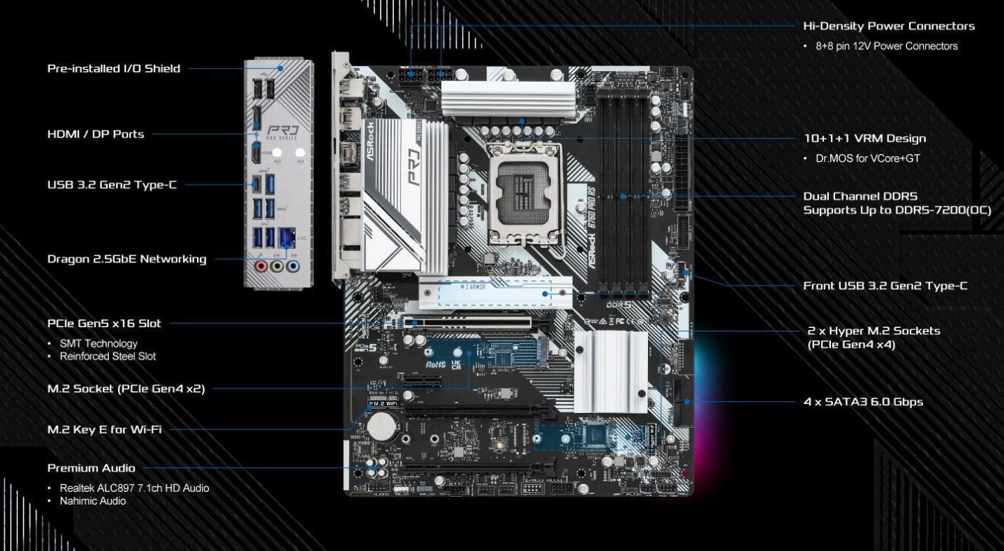 ASRock B760 PRO RS Motherboard ATX με Intel 1700 Socket 90-MXBKS0-A0UAYZ