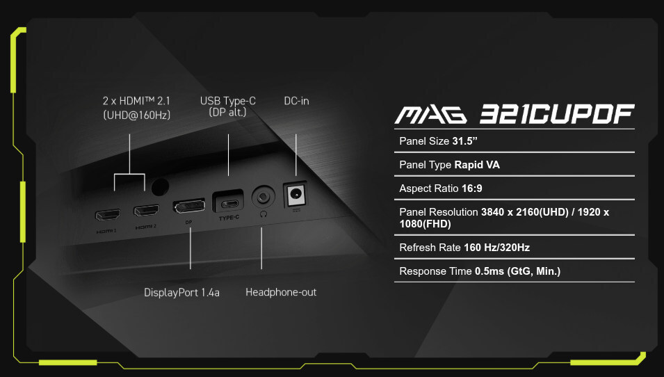MSI MAG 321CUPDF VA HDR Curved Gaming Monitor 31.5" 4K 3840x2160 160Hz με Χρόνο Απόκρισης 0.5ms GTG