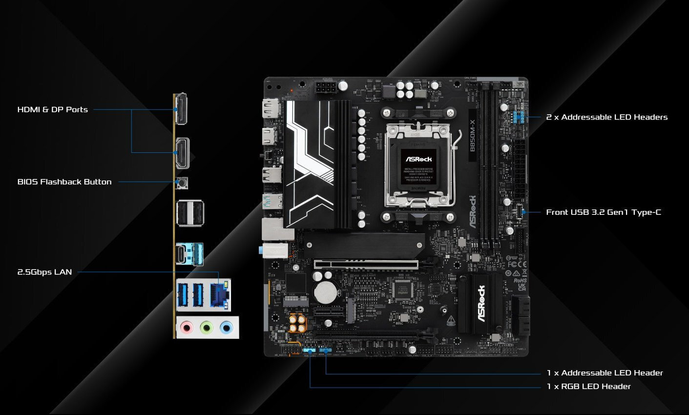 ASRock B850M-X rev. 2.0 Motherboard Micro ATX με AMD AM5 Socket 90-MXBSG0-A0UAYZ