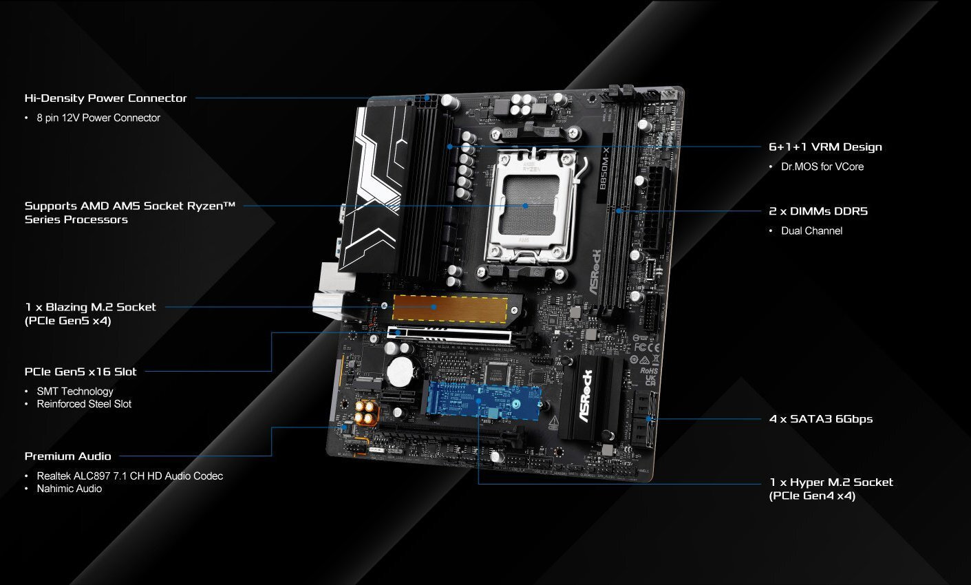 ASRock B850M-X rev. 2.0 Motherboard Micro ATX με AMD AM5 Socket 90-MXBSG0-A0UAYZ
