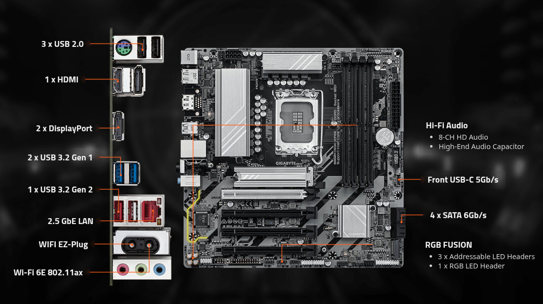 Gigabyte B860M DS3H WIFI6E Motherboard Micro ATX με Intel 1851 Socket