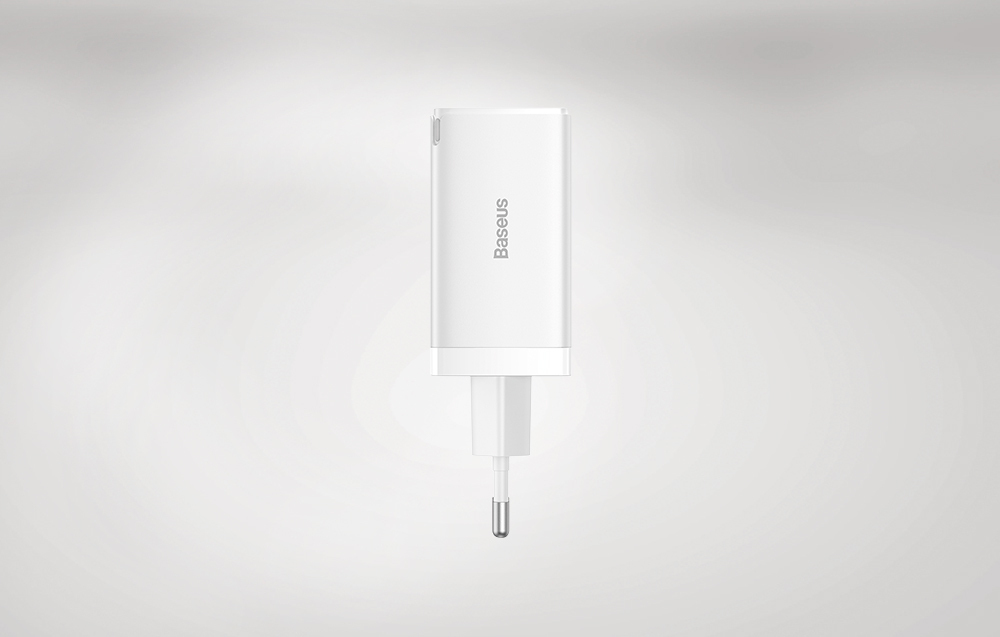 Baseus Φορτιστής Χωρίς Καλώδιο GaN με Θύρα USB-A και 2 Θύρες USB-C 65W Quick Charge 3.0 Λευκός (Gan5)